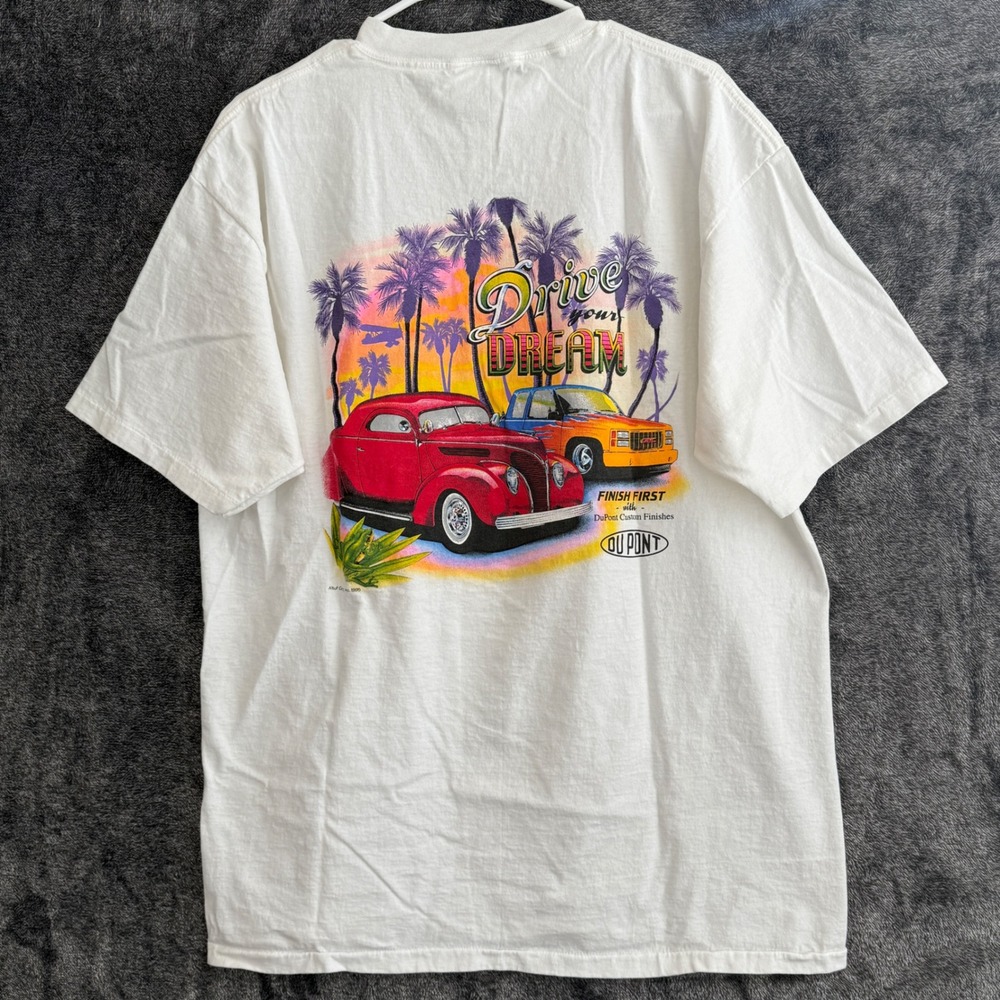 Vintage 90s DuPont Hot Rod Classic Cars T-shirt White XL Custom‎ Finishes